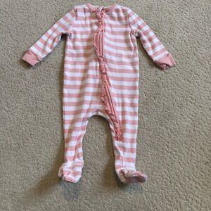 Quince Pink and White Striped Zip Kids Footie Sleeper Ruffle